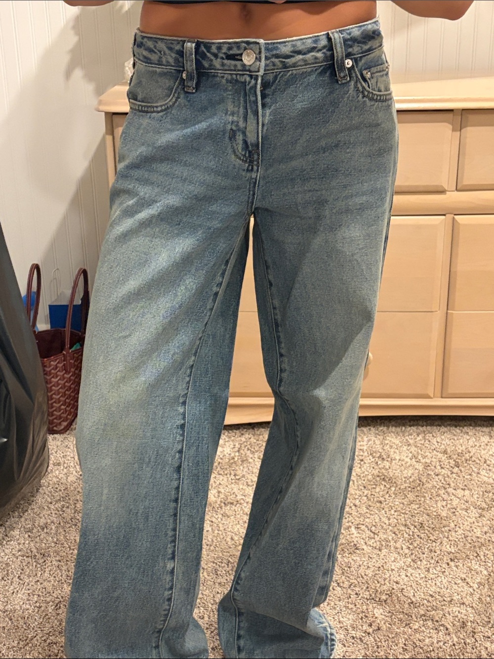 PACSUN high-Rise Wide-Leg Jeans in Medium Blue Wash